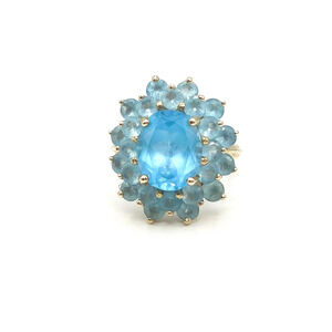 10K Swiss Blue Topaz Ring Size 6 Marked THL Samuel Aaron Bright Blue Estate